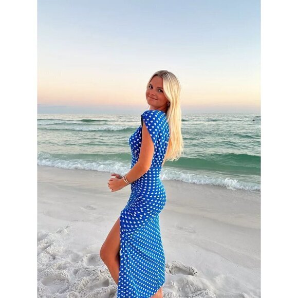 FREE PEOPLE Lakeside Mini Printed Dress in Bluebell Combo Hearts Size Large - Picture 2 of 14